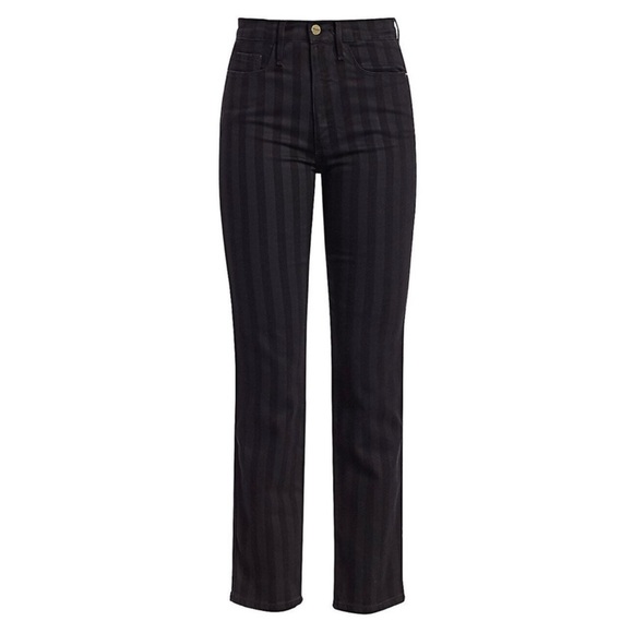 FRAME Denim Le Sylvie Slender Straight Tonal Stripe Jeans Black Women Size 28 - Picture 4 of 11